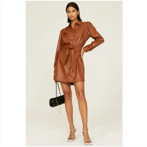 PETER SOM COLLECTIVE Brown Faux Leather Shirtdress 8 Shirt Dress Vegan